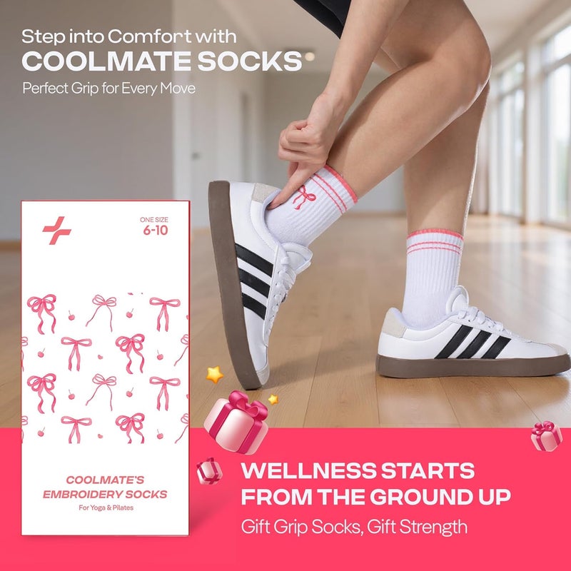 CoolMate Store Pilates Socks with Grips for Women, Yoga Socks, Crew Non Slip Women for Barre, Pilates Gifts - Image 2
